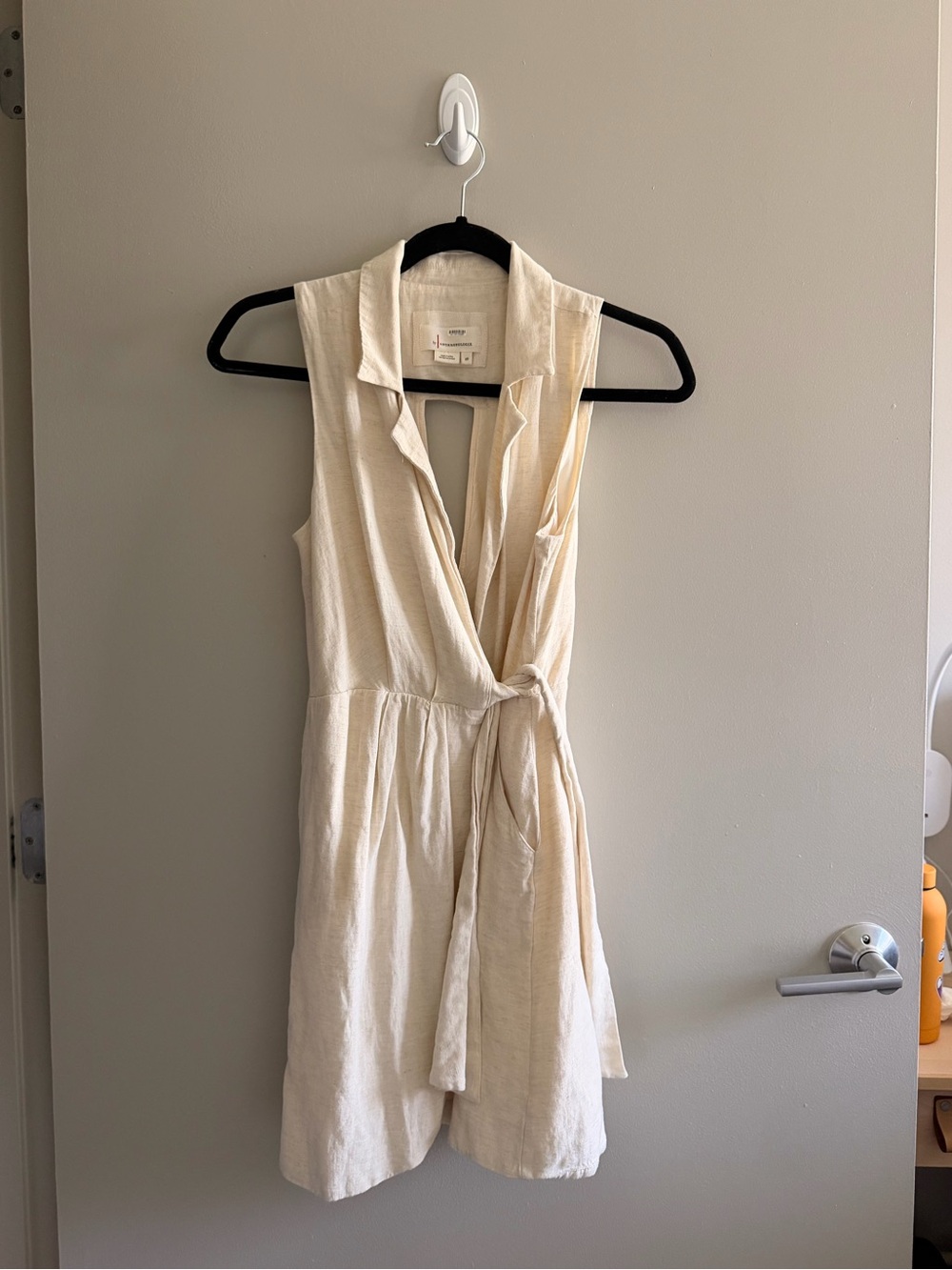 Anthropologie Cream Sleeveless Wrap Mini Dress